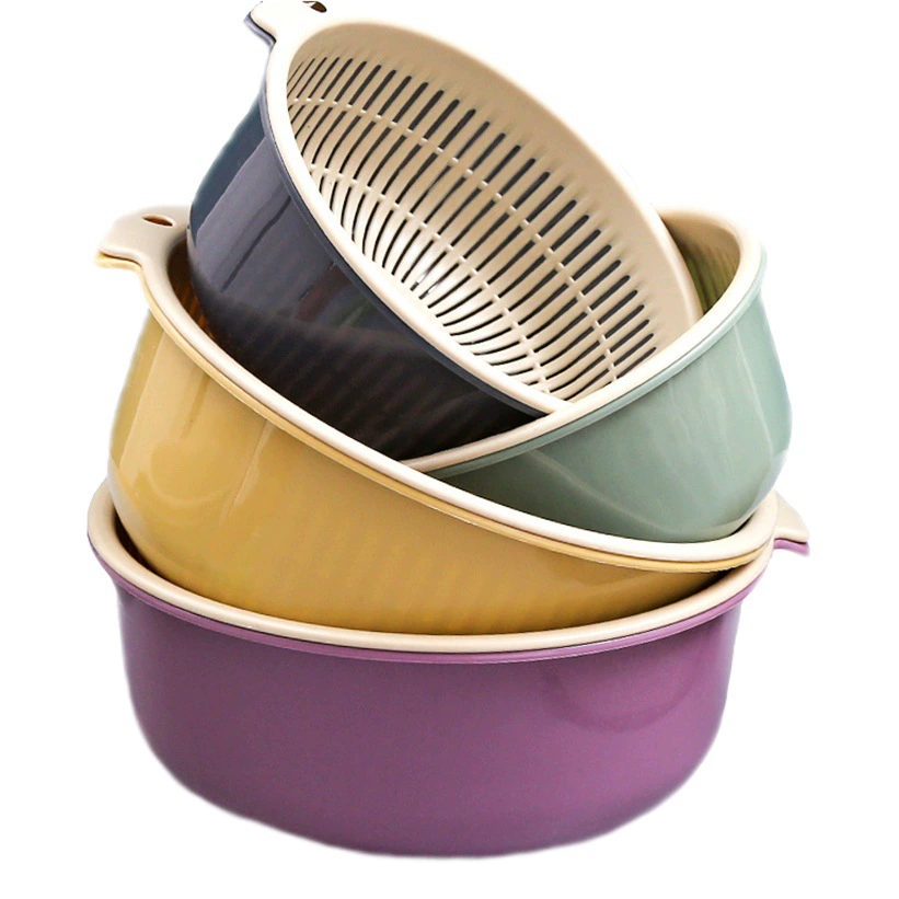 Двухслойная Многофункциональная Корзина для слива Пластиковая кухонная корзина для мытья овощей Корзина для фруктов Корзина для овощей Корзина для мытья риса Набор из шести предметов для слива