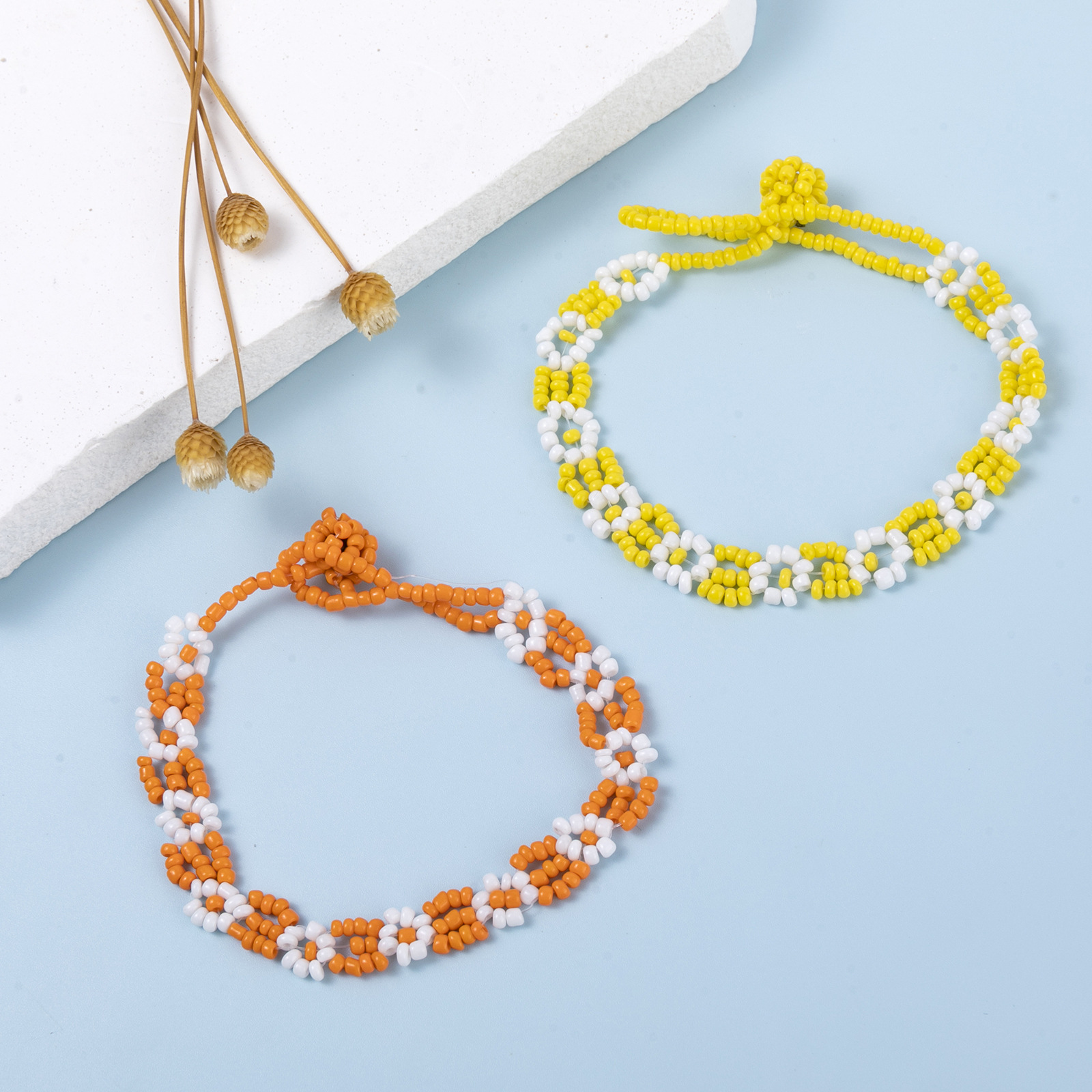 8g Weight Cute Flower Seed Bead Beaded Chain Stretch Adjustable Beaded Bracelets Wholesale