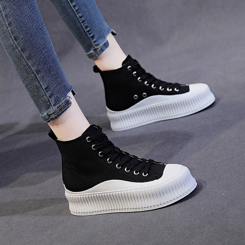 Summer thick sole sponge cake casual shoes with elevated canvas shoes, casual sports shoes, flat bottoms, high top, and_voghion.com