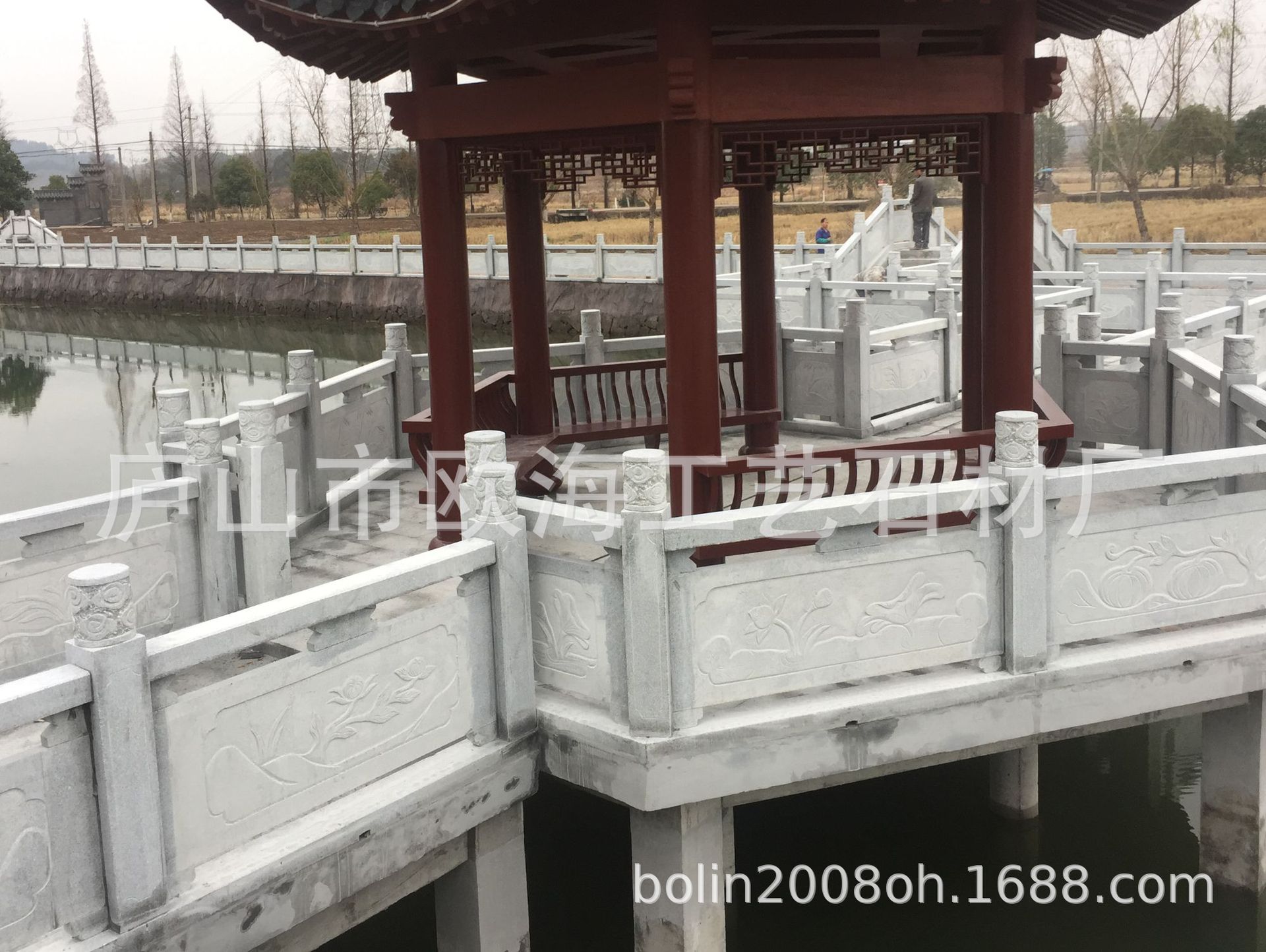 花岗岩池塘景观河道防护栏 大理石白麻石扶手栏杆 抛光线雕立柱