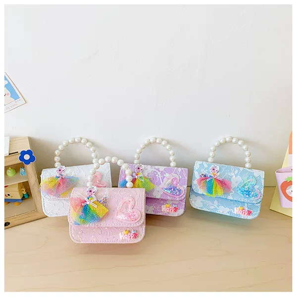 Children's fashion bag, stylish little Chanel-style chain bag, princess pearl handbag, trendy cute doll shoulder bag