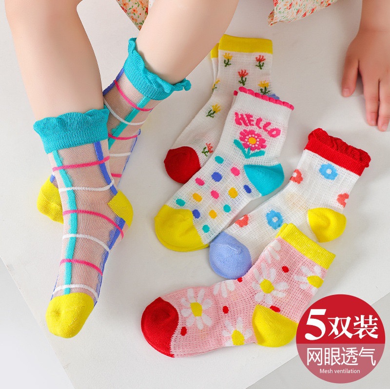 Beno calcetines de las niñas de verano de malla ultrafina Hada bebé arco de algodón transpirable calcetines de los niños al por mayor