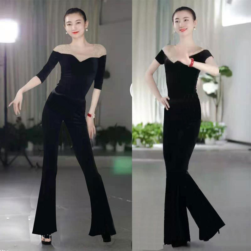 New Internet Celebrity Body Training Costume Women's Training Costume Modern Dance Costume with Hidden Buckle and Gold Velvet Modal