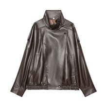 跨境外贸欧美风女装机车风街头潮流高领皮衣飞行员外套