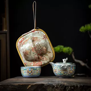 周鸿杰鎏银珐琅彩旅行茶具套装户外便携式快客杯旅游泡茶器小套组