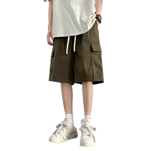 Men's Summer Trend American Military Green Work Pants Slim Fit Loose Five-Pocket Straight Leg Pure Cotton Casual Pants