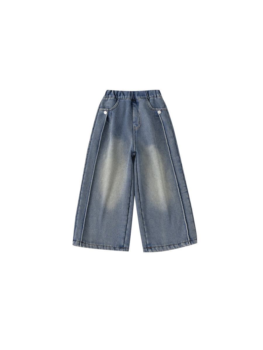Ropa infantil Youbao, pantalones vaqueros para niñas, nuevos pantalones rectos holgados para niñas mayores, ropa de abrigo para otoño e invierno, pantalones largos con forro polar para niñas