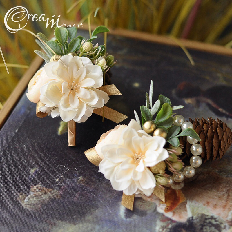 ZQ Champagne Color Wrist Flower Corsage Flower Bride Bridesmaid Hand Flower Sister Flower Wedding Clothing Accessories Full Set Bracelet