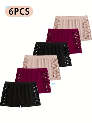 [Sexy Plus Size Boyshorts] 6pcs Plus Size Solid Comfort Fit