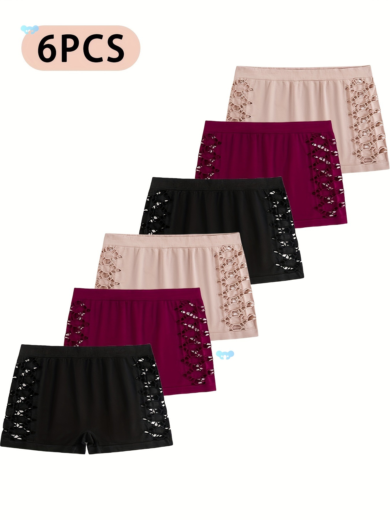 [Sexy Plus Size Boyshorts] 6pcs Plus Size Solid Comfort Fit