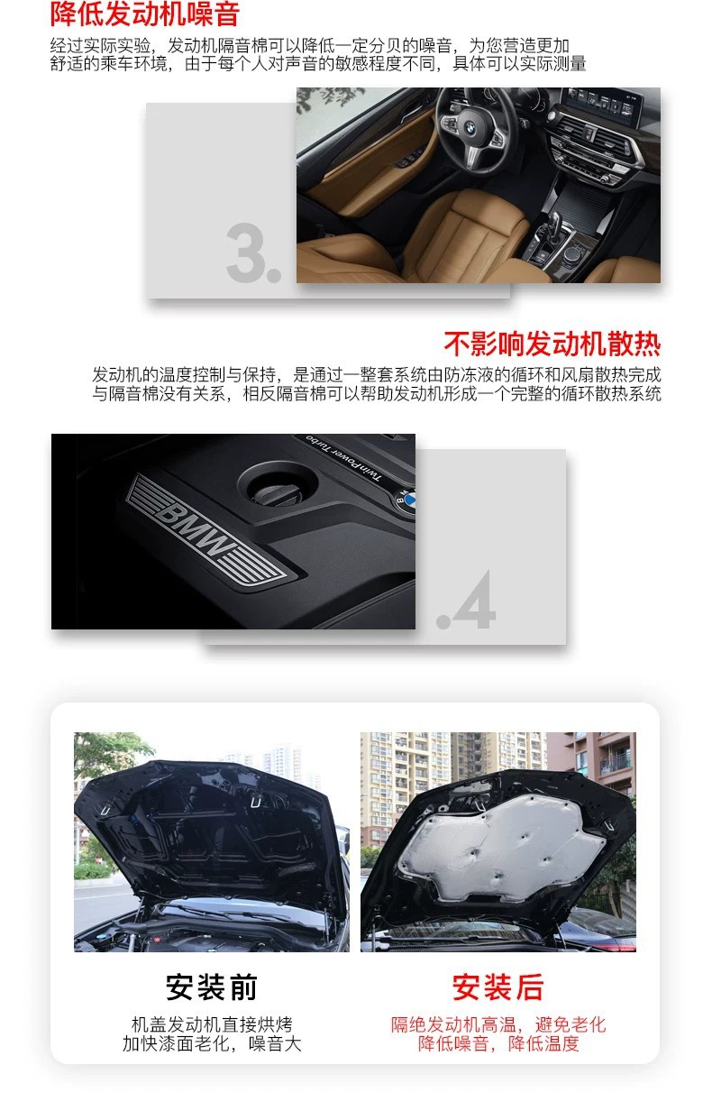 Suitable for BMW X3 engine soundproofing cotton, i3 series, 5 series, X4 insulation pad, essential interior decoration items for the engine hood