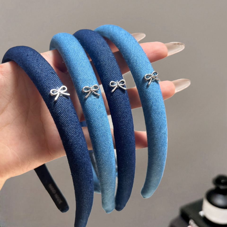 藍色蝴蝶結髮箍女復古氣質高顱頂發卡飾品高級感小號簡約百搭頭飾