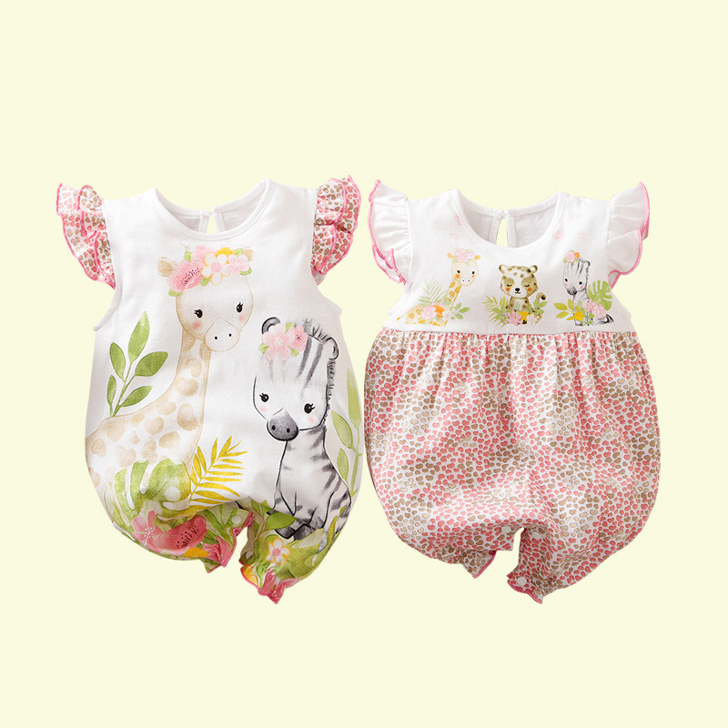baby clothes女嬰兒2021夏季連體衣新生兒小花鹿短袖衣服跨境爬服