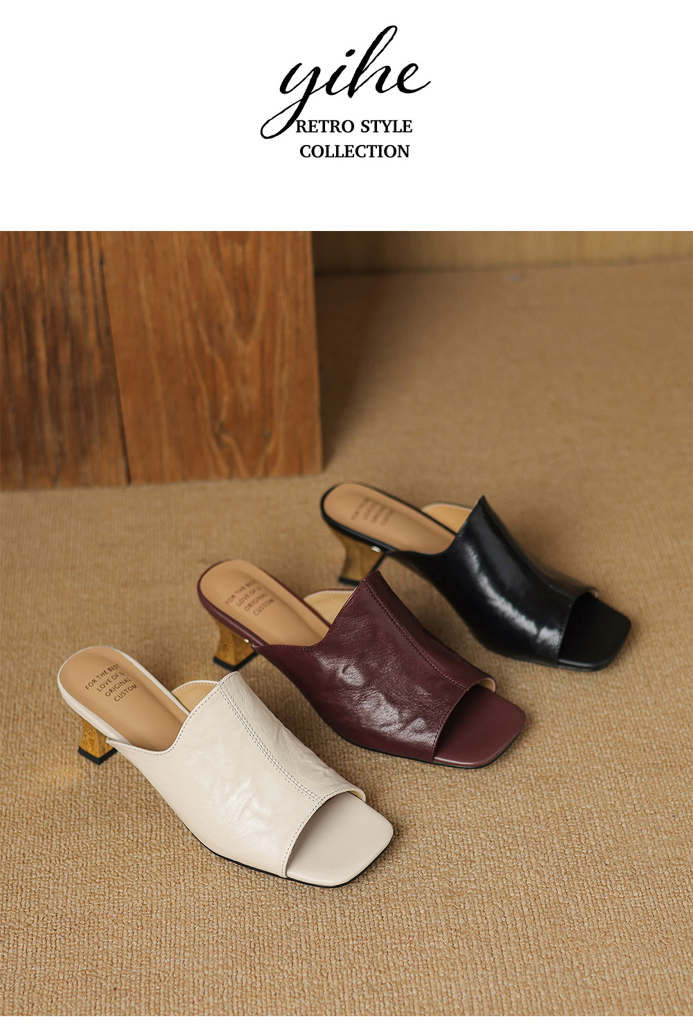 Sandal cao gót nữ hở mũi quai ngang da cừu gót 5 cm — đen chi tiết 14