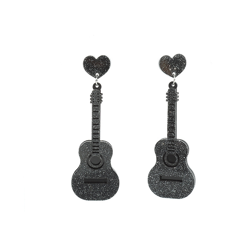 Retro Guitar Heart Shape Arylic Resin Enamel Womenu0027S Drop Earrings 1 Pair