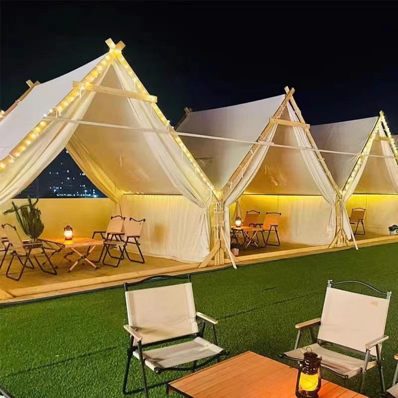 Outdoor Net Red Triangle Wooden House Catering Tent Hotel Camping Wild Pentagonal Pyramid Farmhouse Barbecue Tent