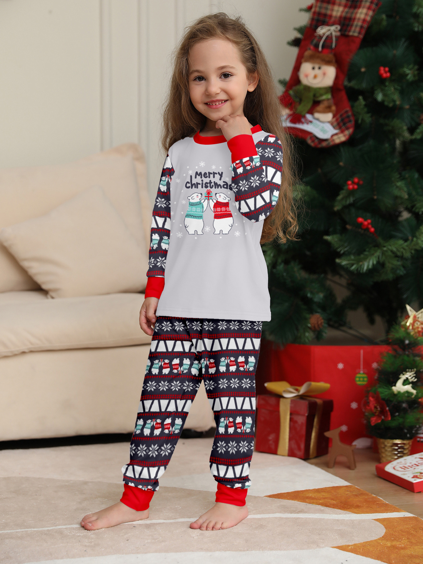 Pijama de natal a combinar para família com urso e flocos_voghion.com