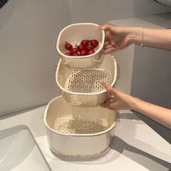 二重新型水切り野菜バスケット果物皿果物客間プラスチック野菜バスケット家庭用キッチンプラス1A