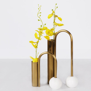 Simple Creative Marble Metal Flower Ornaments Model Room Home Entrance Living Room Light Luxury Dried Flower Ornaments
