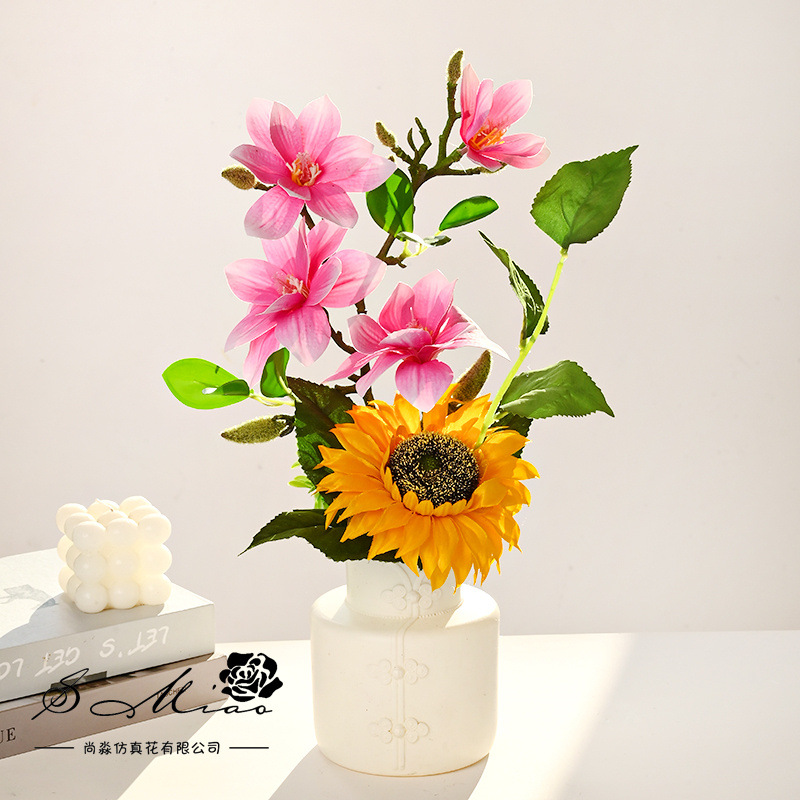 Simulación de flores magnolia flores de sol bonsai decoración creativa fábrica directa de plantas verdes artificiales flores falsas imitación de maceta image 1