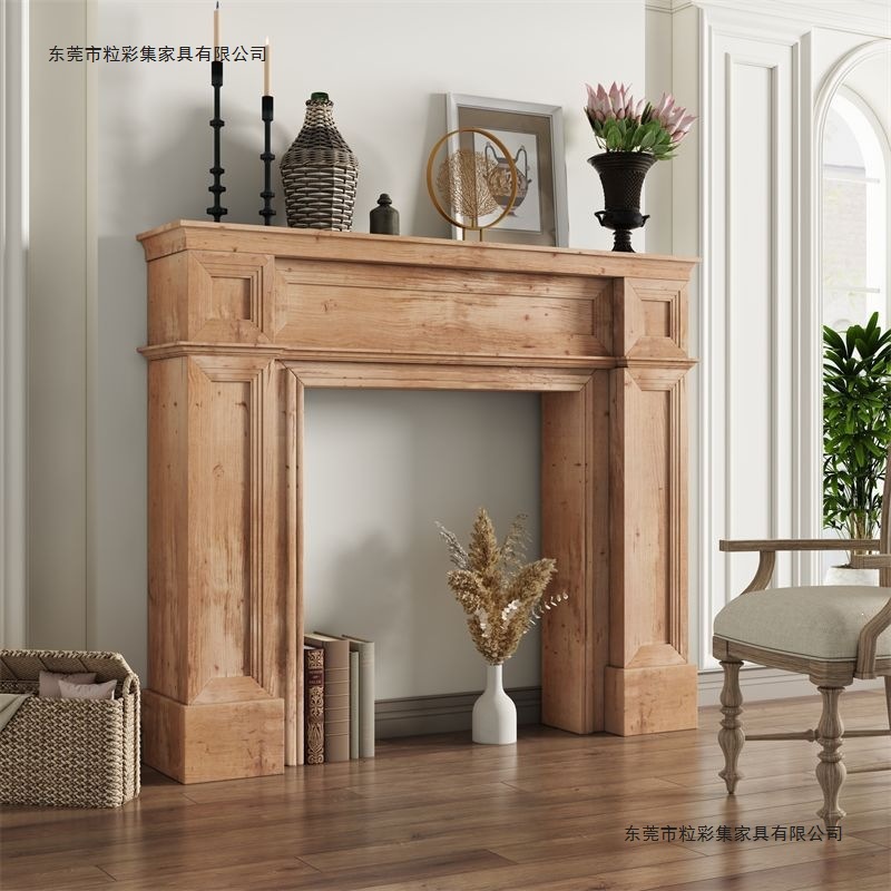 French-style vintage solid wood fireplace decorative cabinet, European and American black and white fake fireplace shelf, homestay photography prop