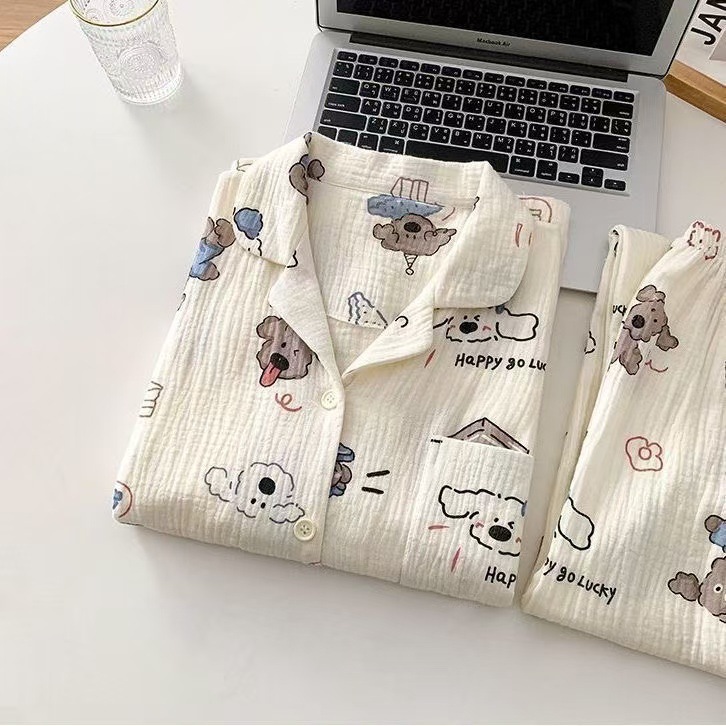 Pijamas de primavera y otoño nubes de algodón estudiantes delgados sueltos cardigans de manga larga set de ropa para el hogar image 7