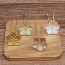 DIY配件步摇螺钿胎底花朵合金发钗(14769)