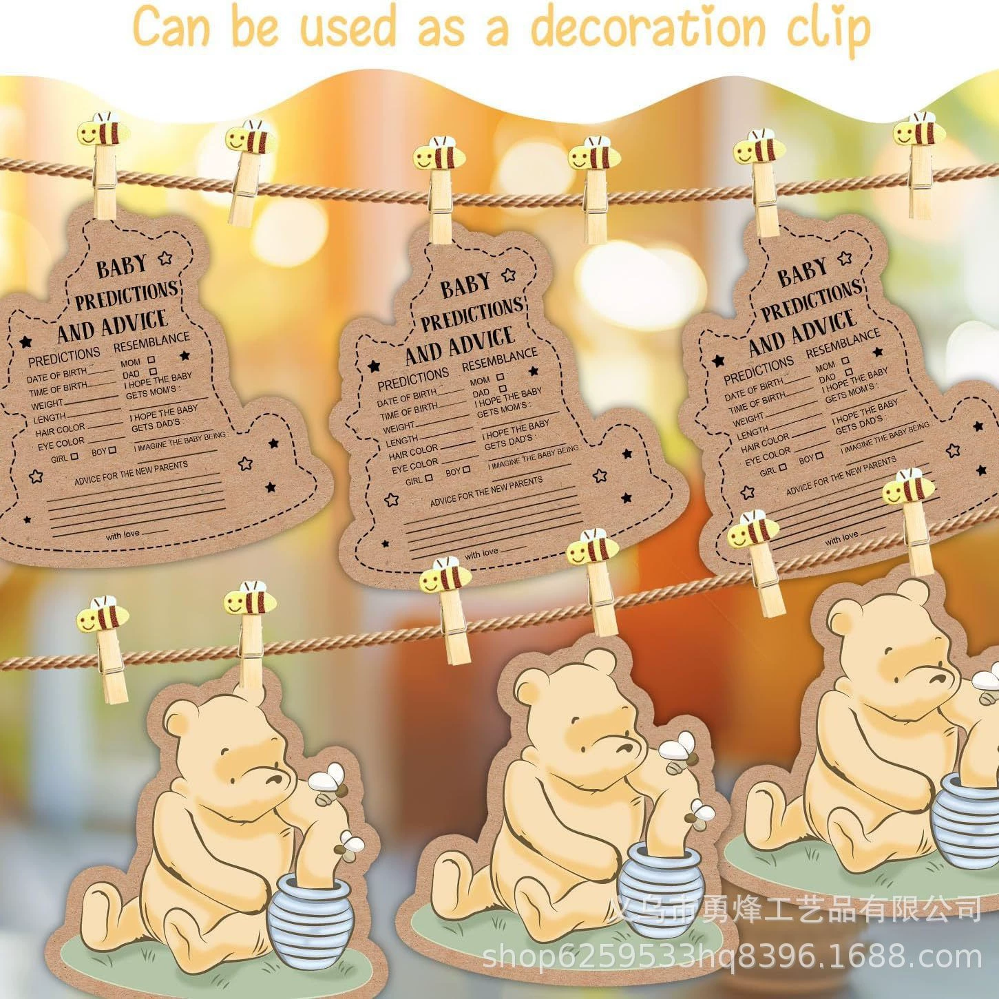 Baby Shower Афиша Карик Winnie Медведь Baby Баптистская вечеринка Предложение Карта с подписью Благословение Гендер-прогноз карта