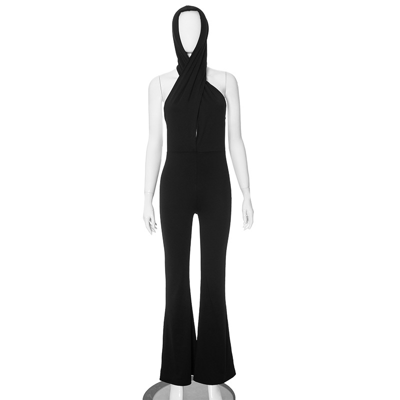Black Backless Hooded Jumpsuit Women Clothing Sexy Design