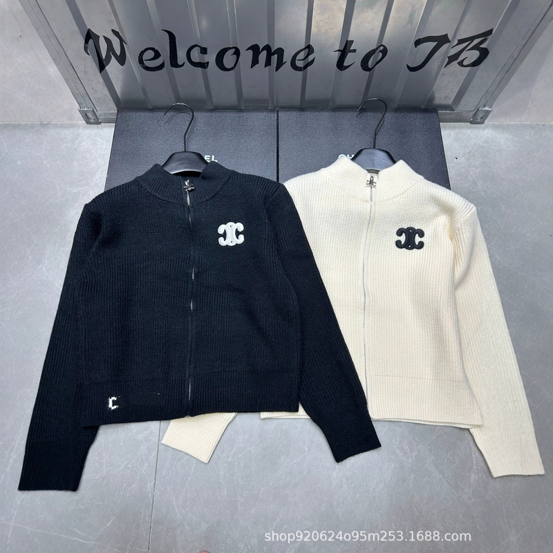 c26 Autumn/Winter New Heavy Embroidery Zipper Cardigan, Fashionable and Versatile, Available in Black and White