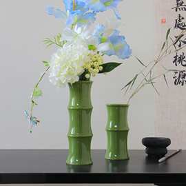 新中式国风复古节节高升竹子陶瓷花瓶摆件客厅书房民宿插花器批发