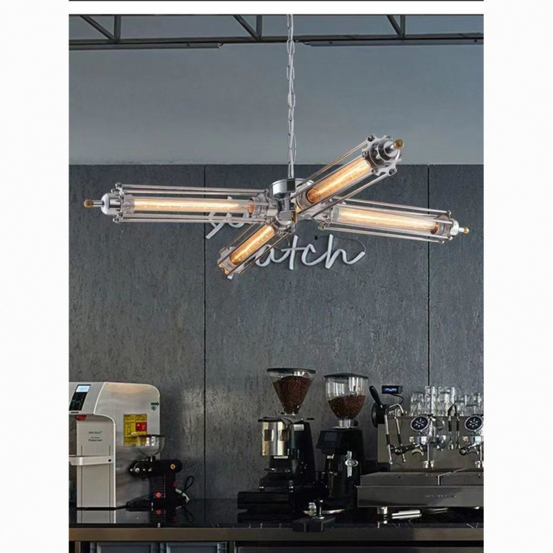Light Industrial Chandelier Loft Internet Celebrity Coffee Liquor Milk Tea Restaurant Shop Bar Chrome Metal Lighting Fixtures