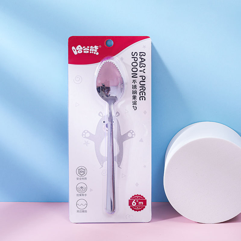 Cuchara para bebé para raspar puré de agua de acero inoxidable 304 cuchara de barro para bebé suplemento de alimentos para bebés cuchara de puré de doble uso