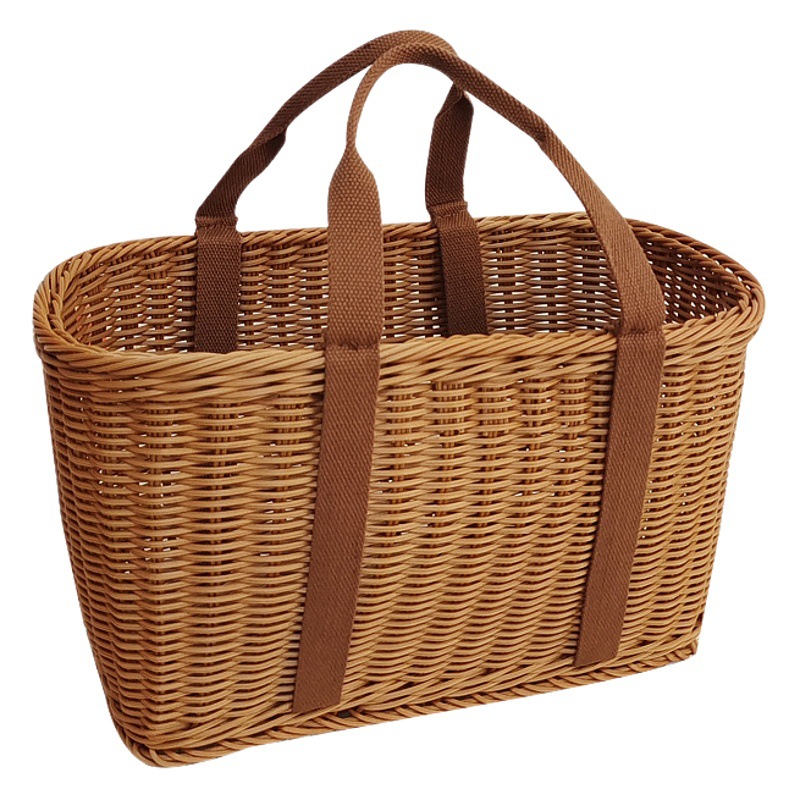 Cesta de mano de fruta de ratán Cesta de compras de supermercado Cesta de ratán de mano de picnic Cesta de tejido de ratán de plástico