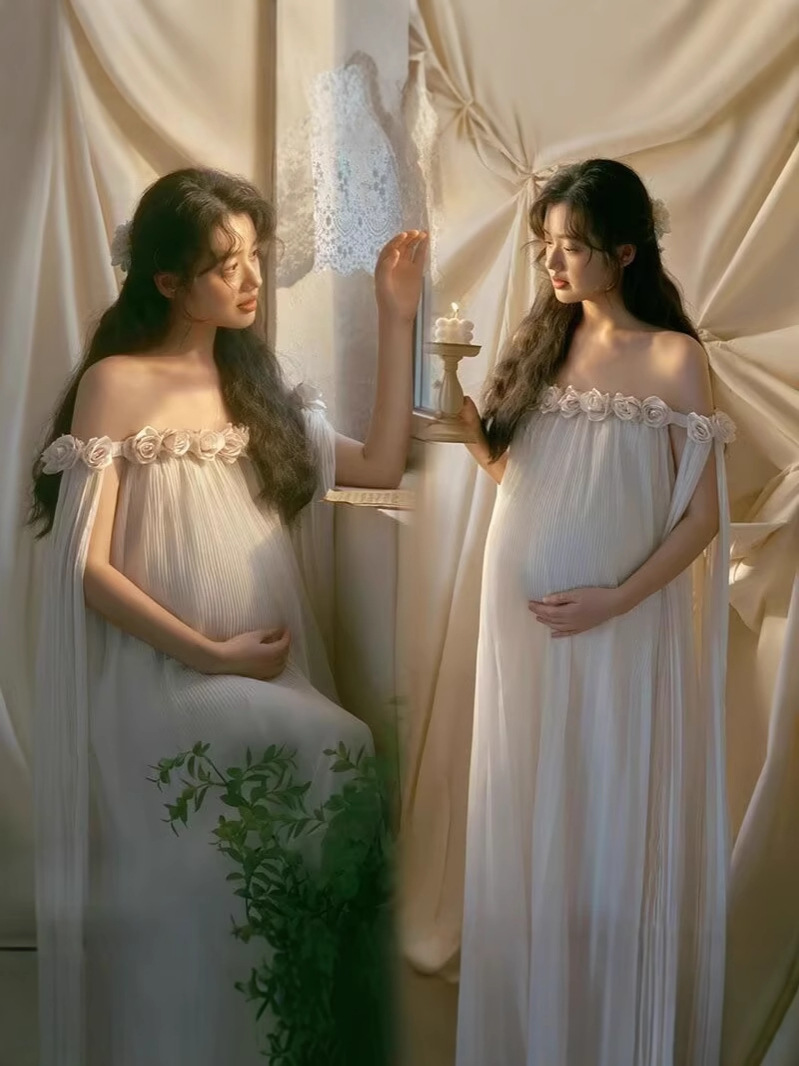 Hamilə Qadınlar üçün Bir Çiyin Uzun Paltar - Çiçəkli