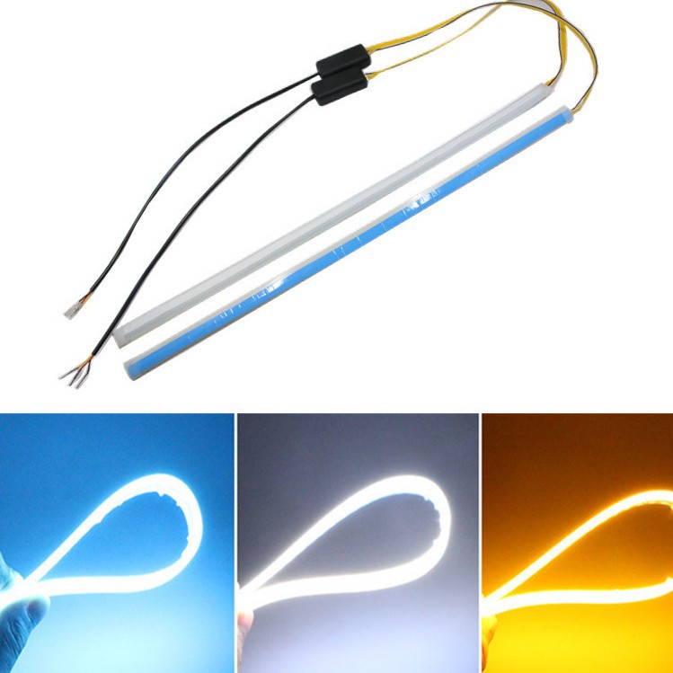 Tira de guía de luz de silicona de dos colores ultrafina caballo de agua corriente luz amarilla con agua corriente Luz de lágrima luz decorativa del coche luz diurna