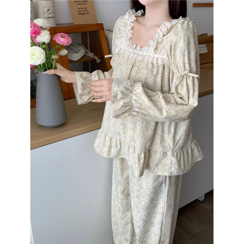 2025韩版甜美蕾丝柔软舒适小清新碎花灯芯绒宽松舒适家居服套