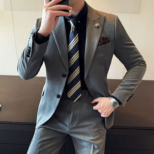 In-Stock Single-Breasted Suit 2025 Autumn and Winter Coffee Color Buttoned Slim Fit Formal Korean Style Two-Piece Suit