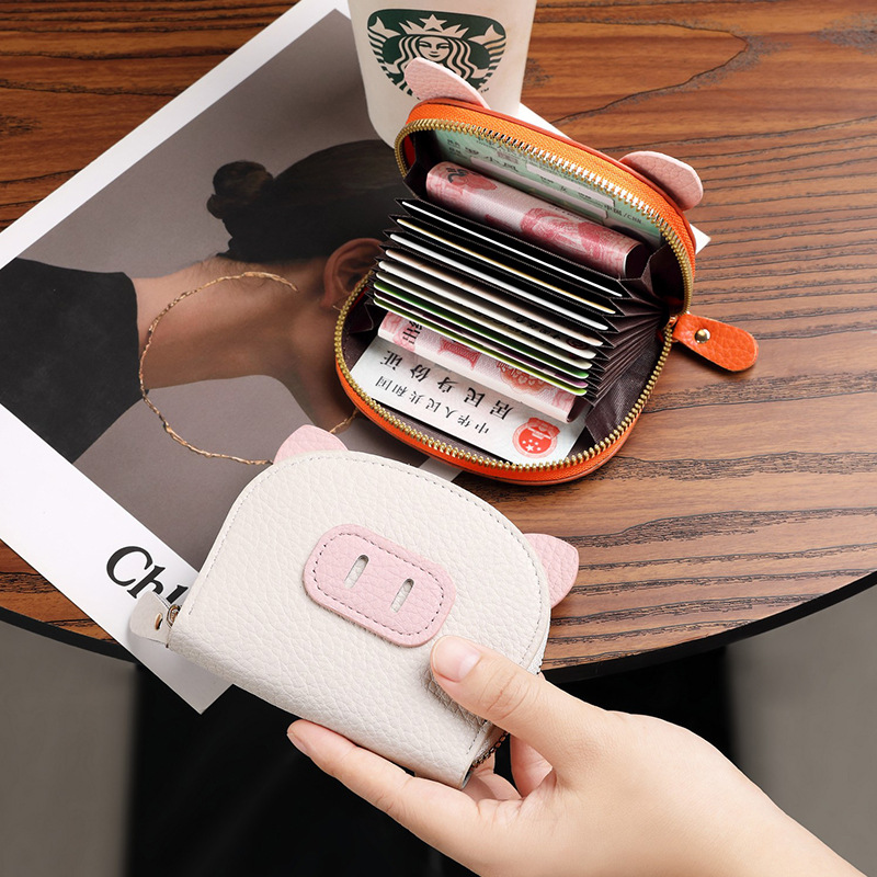 Nuevo tarjetero de órgano de celebridades de Internet, femenino, ligero, estudiante, cerdo, cremallera de cerdo, tarjetero de múltiples posiciones, tarjetero de cuero suave, monedero