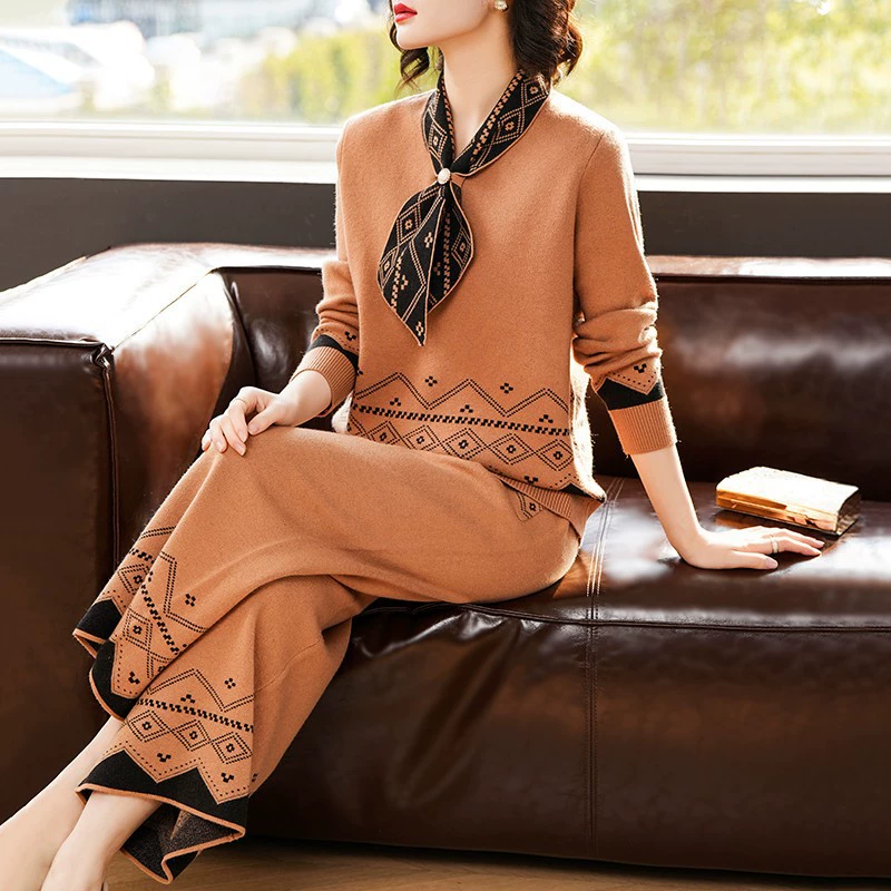 Модный Трикотажный костюм для средних лет, женский весенний и осенний костюм для мамы и осени, костюм больших размеров, повседневные два комплекта для средних лет