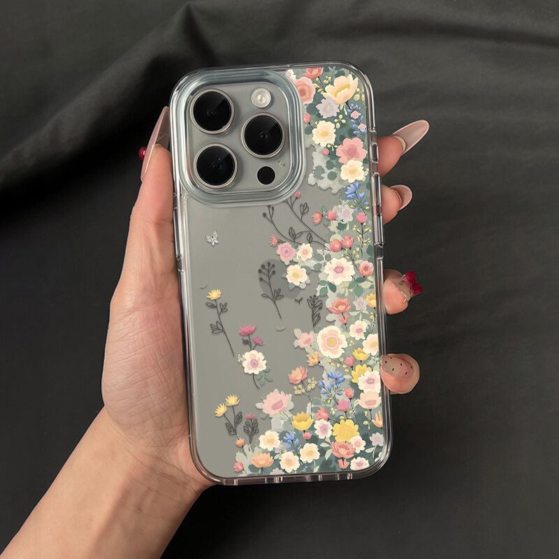 Full of Flowers Suitable for Apple 14 Transparent 12 Mobile Phone Case 13 Large Holes 15Pro Soft Xsmax Anti-Fall 16Promax