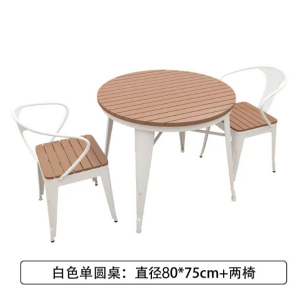 Simple de madera de plástico pequeña mesa redonda al aire libre balcón anti-óxido anti-corrosión al aire libre mesa y silla restaurante Hotel Patio comedor puerta mesa y silla