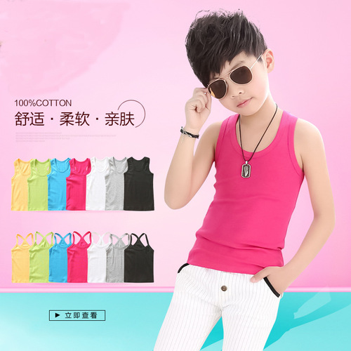 1E Children's Pure Cotton V-Neck T-shirt for Boys, Zipper Cross-Country Baby Tank Top for Girls, Medium and Small Children's Underwear, Summer Sleeveless