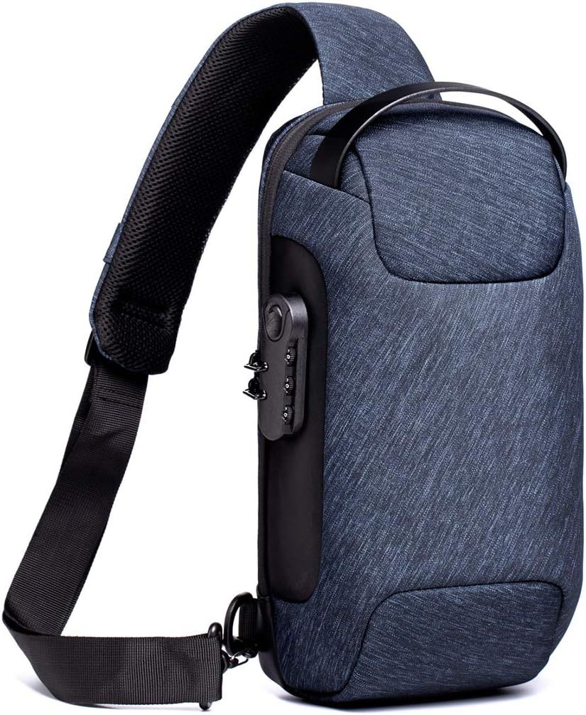 Bolso crossbody de los deportes del paño de Oxford del bolso del pecho de los hombres Bolso crossbody impermeable anti-rasguño antirrobo de la cerradura de la contraseña