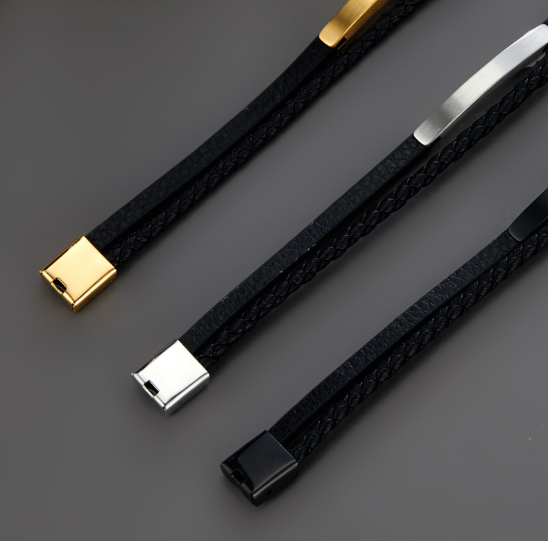 Men's Gender Men's Retro Wristband Bracelets Bangle Customization Laser Engraving Solid Color Horse 304 Stainless Steel Iron Braid Men Cord & Leather Bracelets