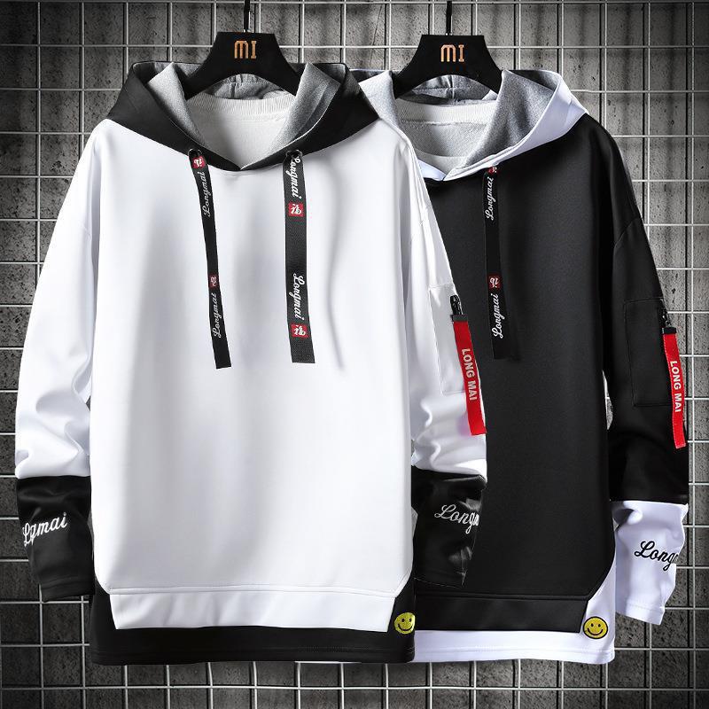 Fake Two-piece Sweatshirt Men's Spring and Autumn New Korean Fashionable Hooded Jacket Young Handsome Student Clothes Men