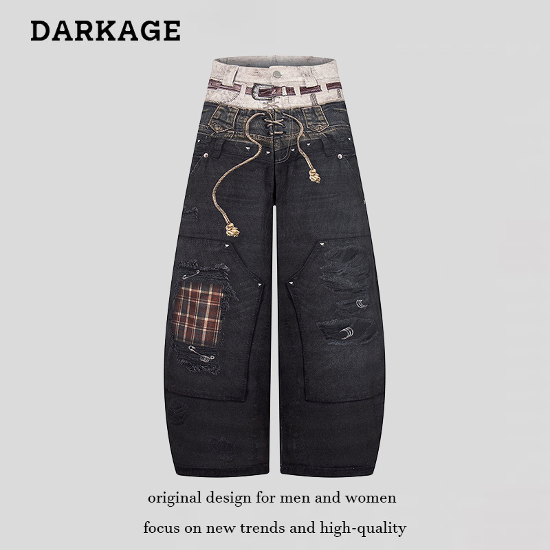 American Retro High Street Ripped Jeans for Men and Women, 2026 Summer New Style, Loose Casual Slimming Wide-Leg Pants