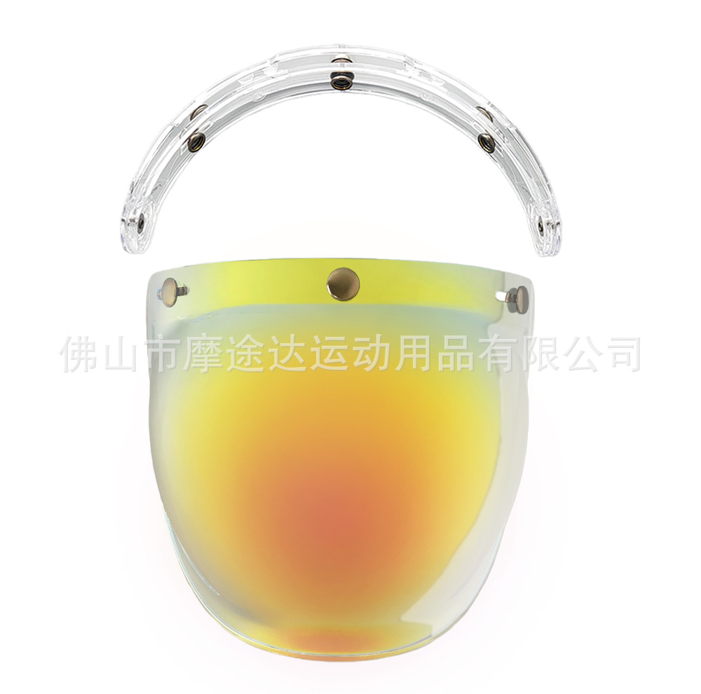 Retro Motorcycle Helmet Lens with Curved Surface, Three-Button Bubble Mirror, Multi-Color Windproof and Uv Protection Shield