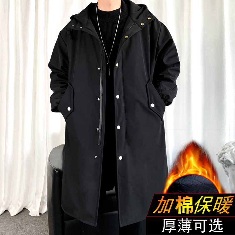 2021 Otoño e Invierno gabardina de hombre abrigo de algodón acolchado para hombre Abrigo acolchado de algodón Comercio exterior transfronterizo gabardina de color sólido cálido con capucha larga para hombre image 8