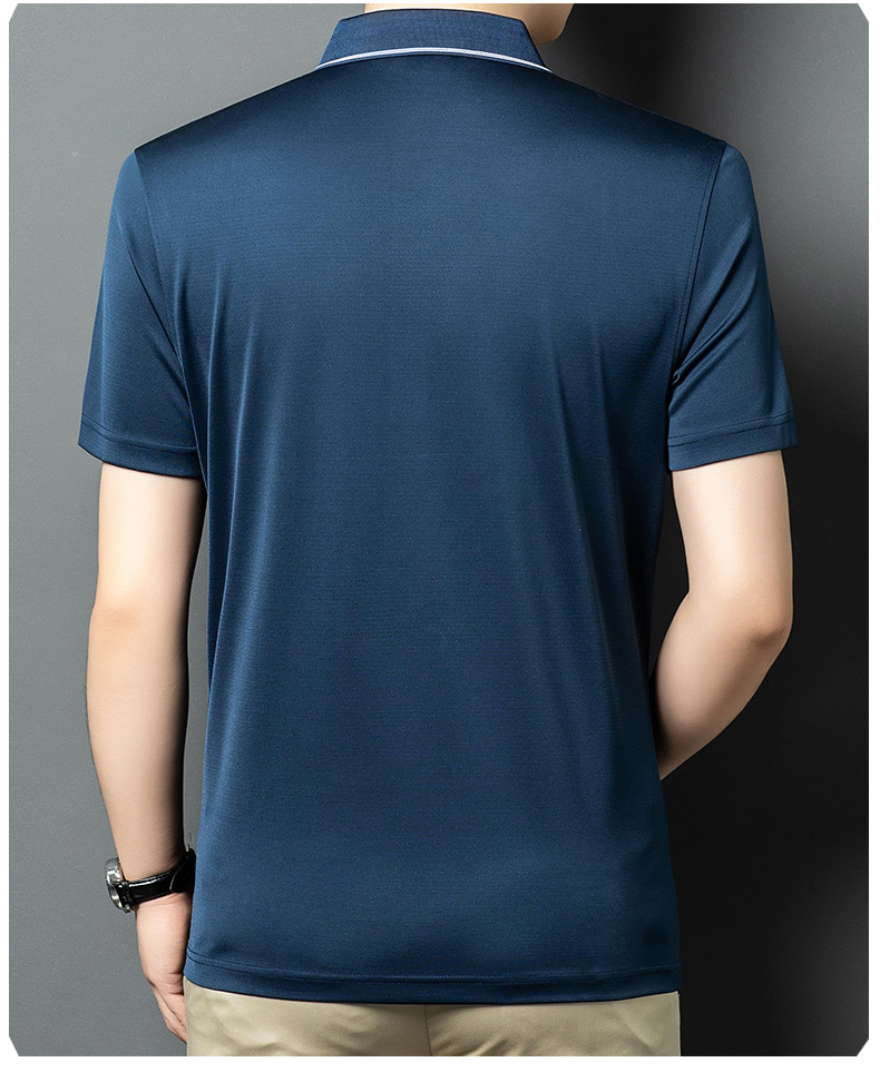 Áo polo nam tay ngắn lụa tơ tằm 100% dáng rộng phong cách công sở — Kẹp màu xanh 25013 chi tiết 14